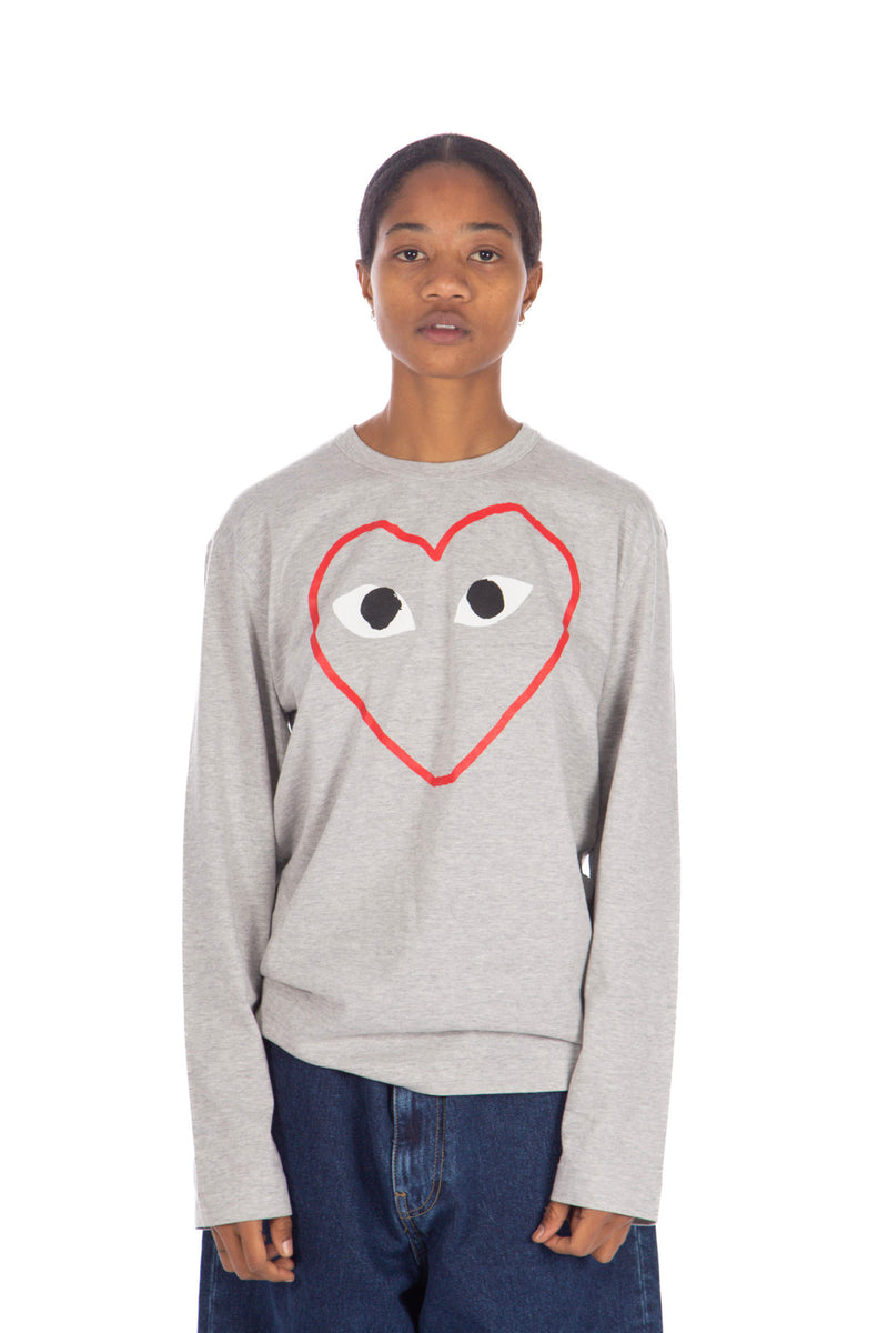 Grey Red Outline Print L/S Tee