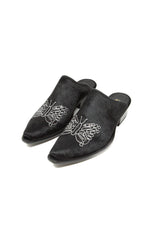 Papillon Embroidered Mule Black Pony Hair