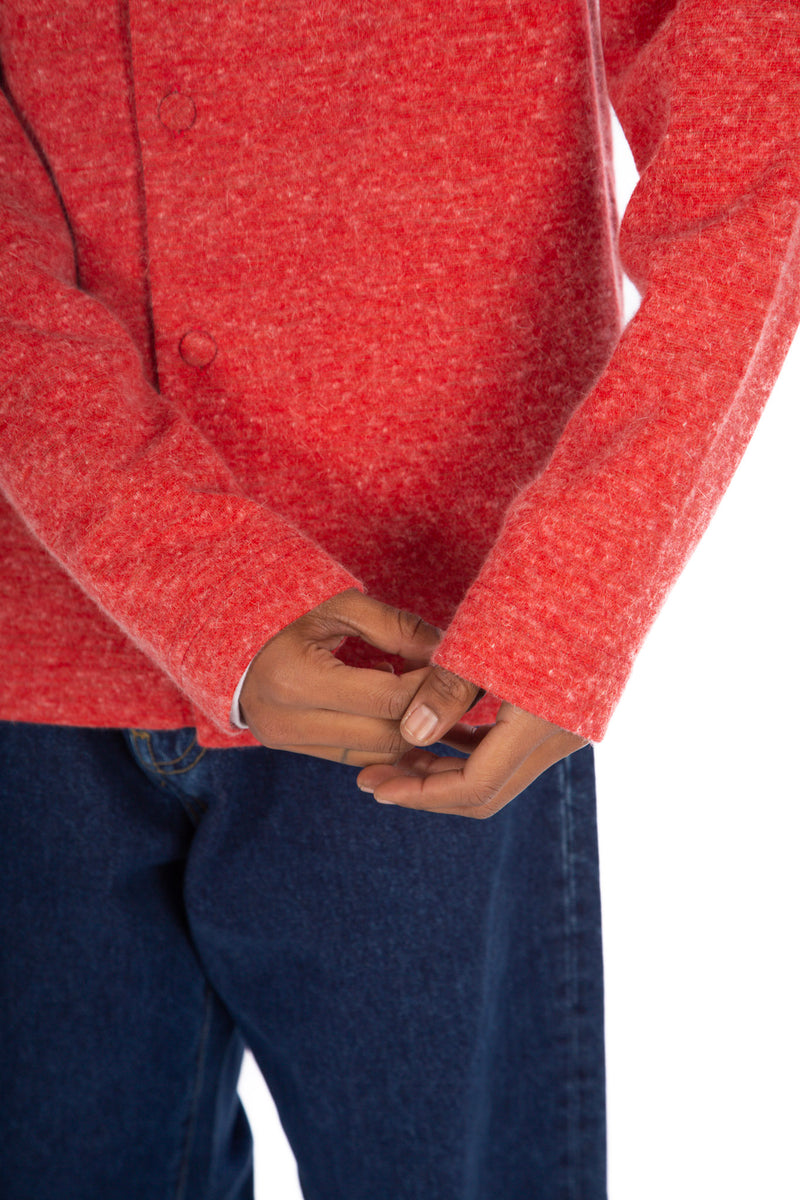 Angora/Wool Blend Cardigan Hyper Crimson Raspberry