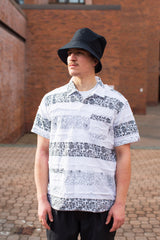 Camp Shirt White Cotton Fringe Patchwork