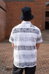 Camp Shirt White Cotton Fringe Patchwork