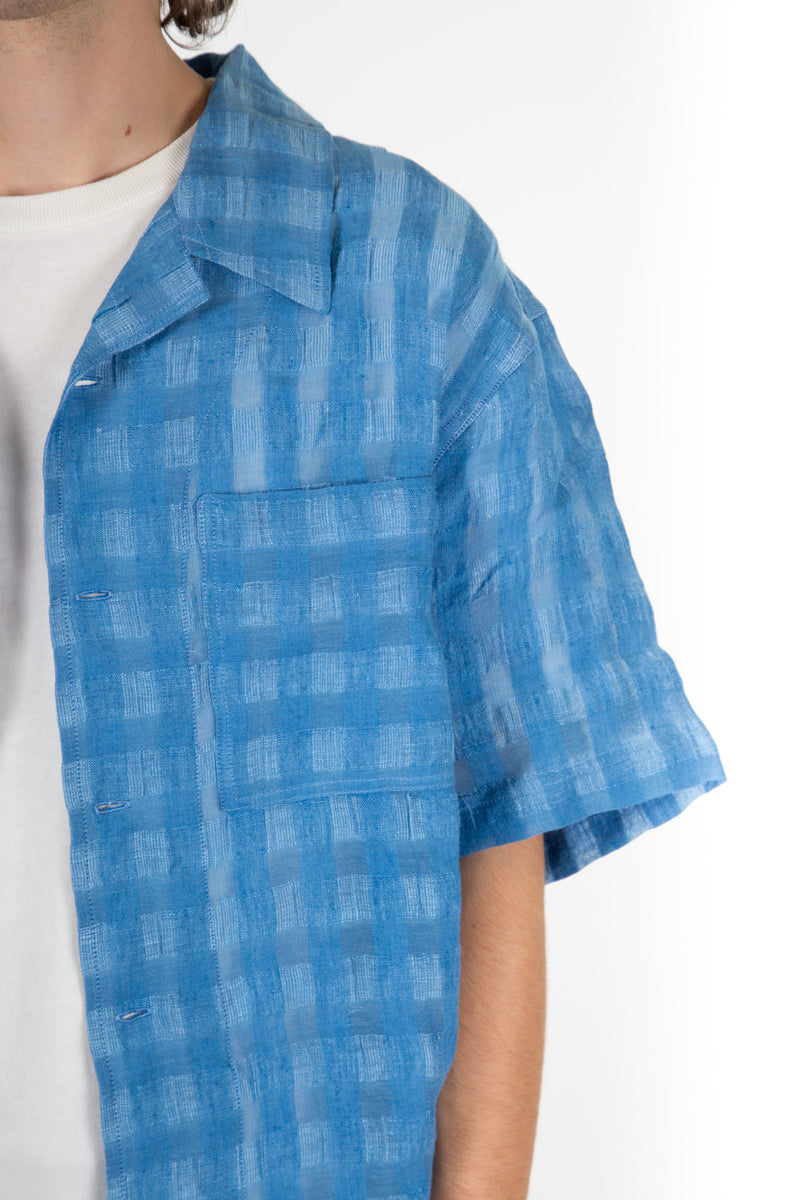 Window Pane Linen Shirt Marine