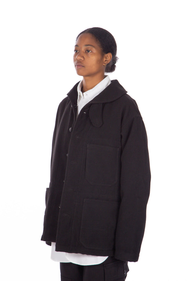 Shawl Collar Cover Jacket Black Polyester Fake Melton