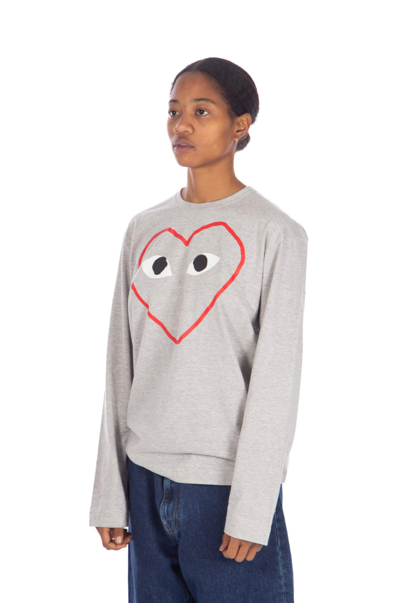 Grey Red Outline Print L/S Tee