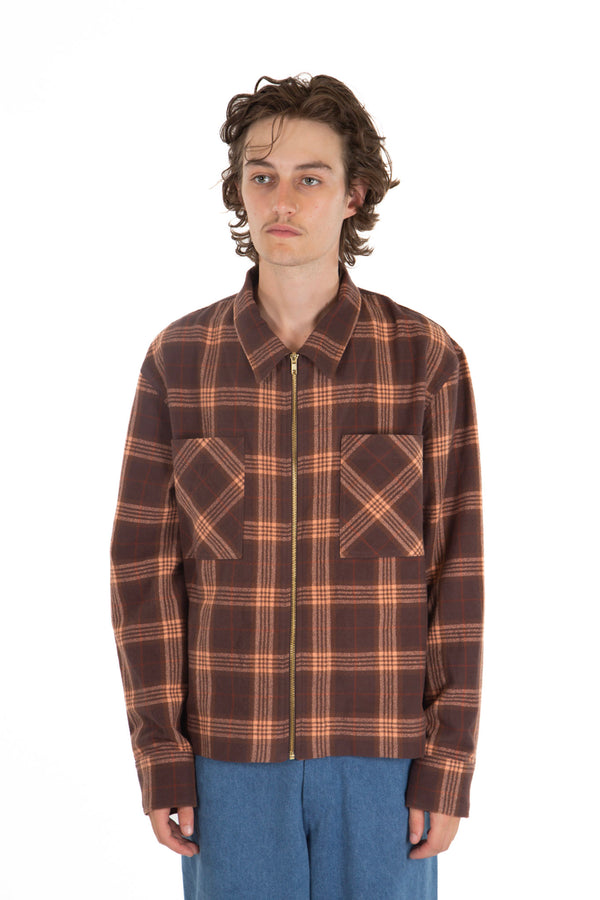 Primo Zip Up Flannel Mahogany Plaid