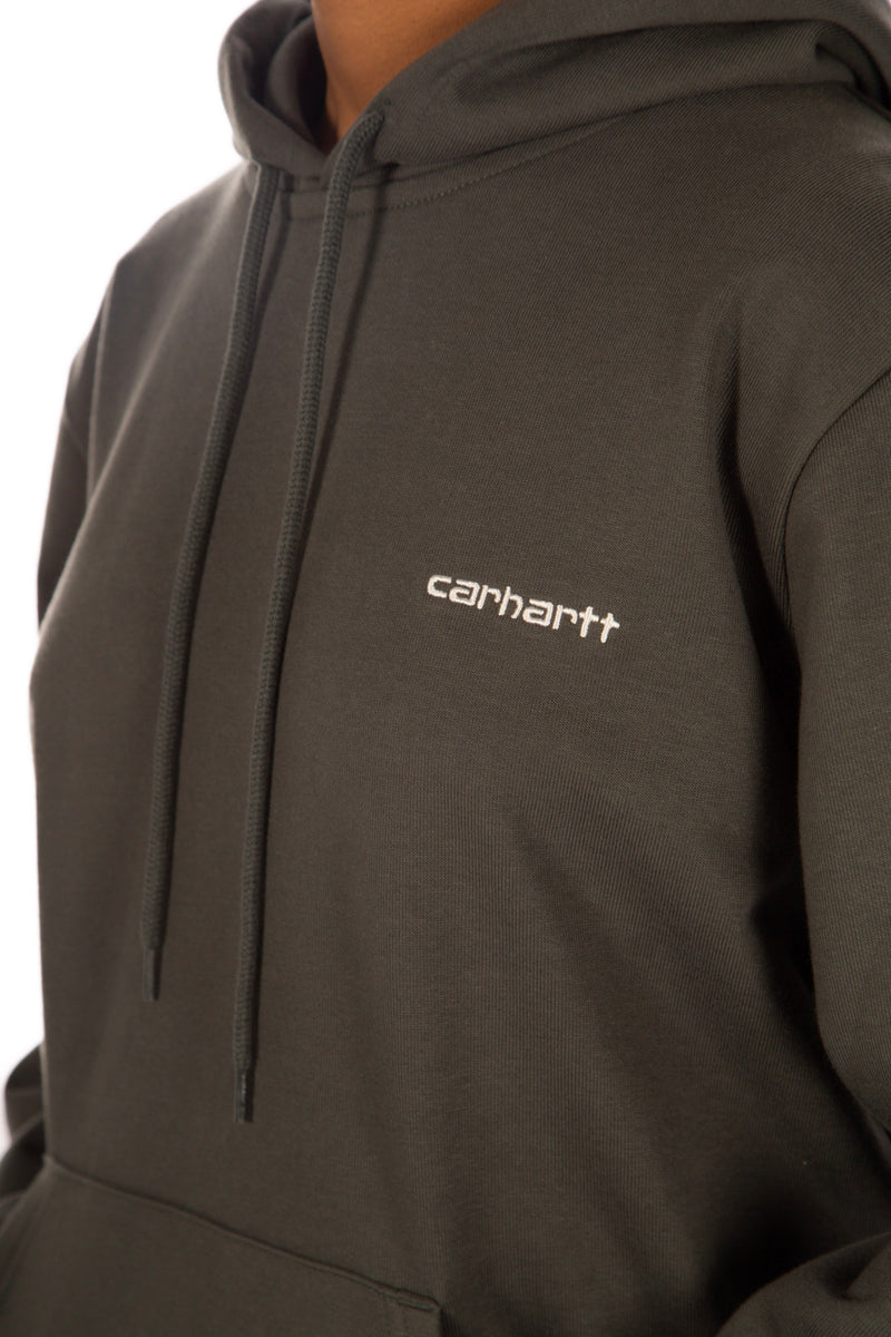 Hooded Script Embroidery Sweatshirt Hemlock Green
