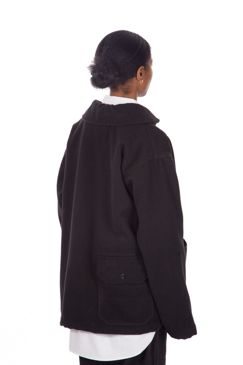 Shawl Collar Cover Jacket Black Polyester Fake Melton