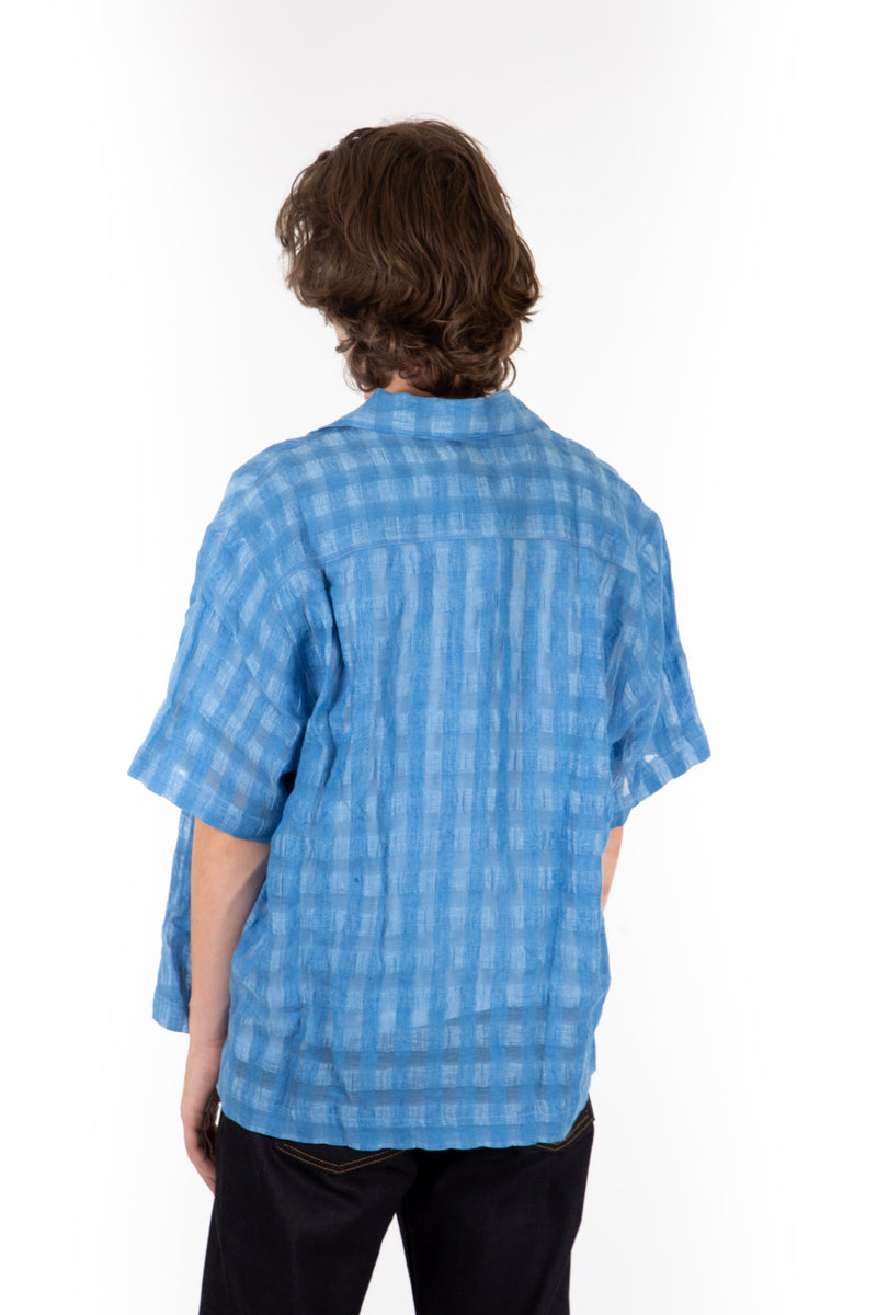 Window Pane Linen Shirt Marine