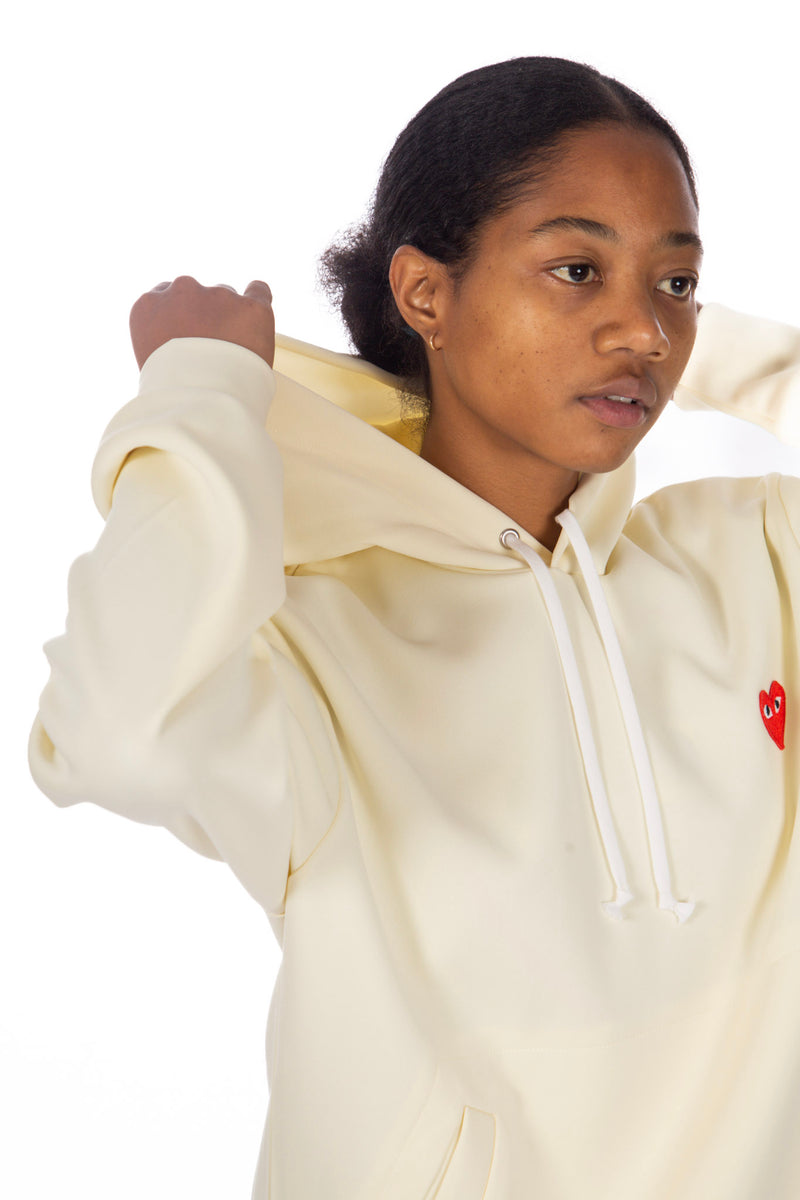 Pullover Heart Embroidered Hoodie Ivory