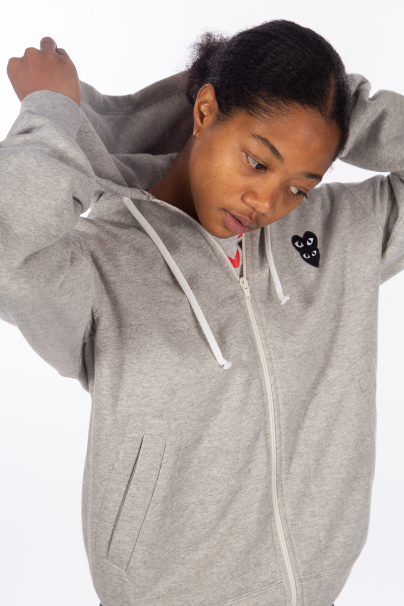 Grey / Black Stacked Heart Zip Hoodie