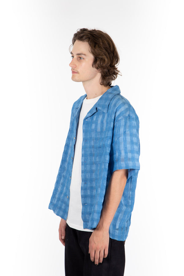 Window Pane Linen Shirt Marine