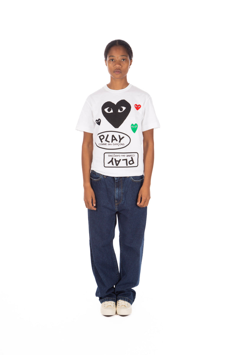 Multi Heart Print Tee White/Black