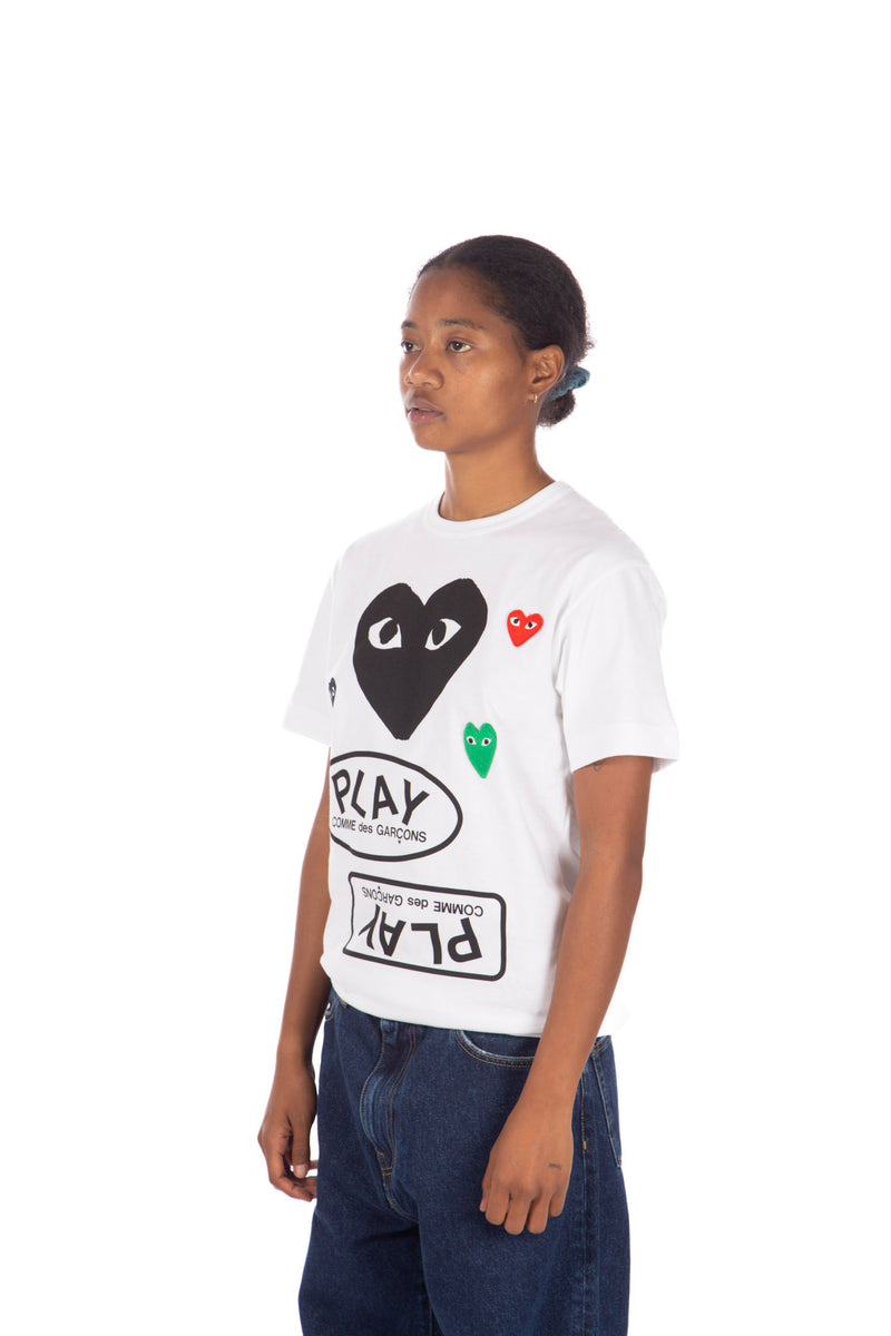 Multi Heart Print Tee White