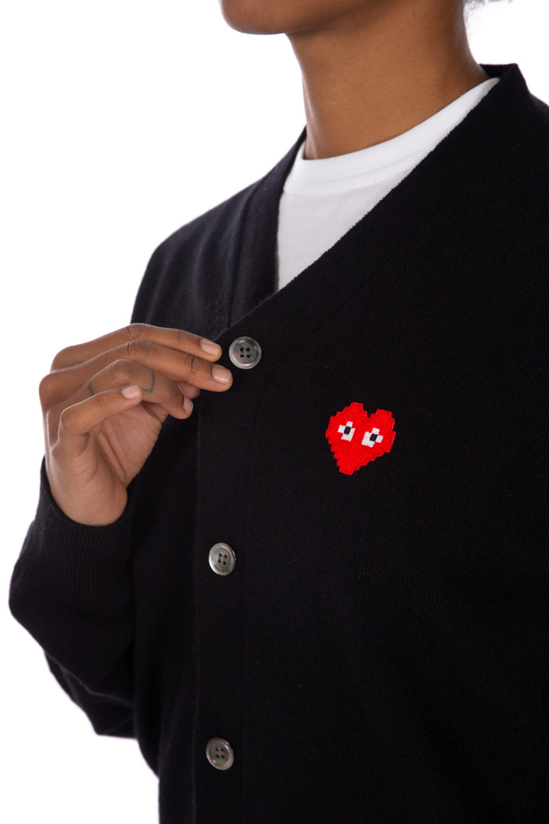 Heart Logo Cardigan Black / Red x Invader