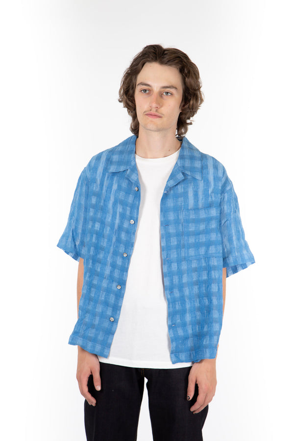 Window Pane Linen Shirt Marine