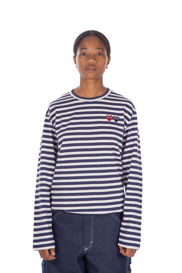 Double Heart Striped L/S Tee Navy
