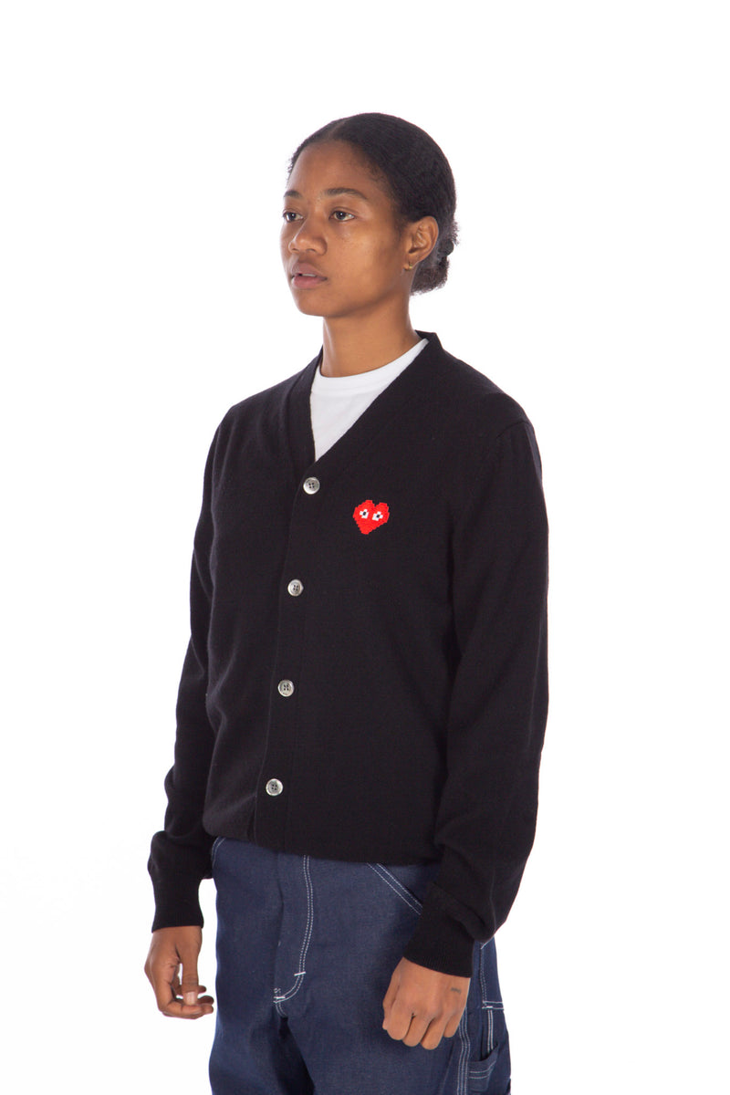 Heart Logo Cardigan Black / Red x Invader