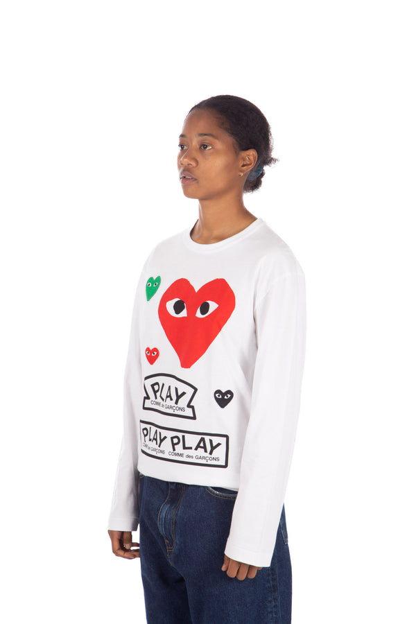 Multi Heart Print LS White/Red