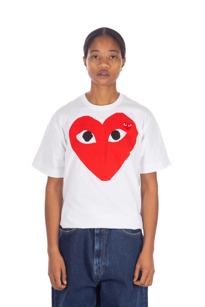 Big Red Heart W/ Red Embroidery Tee White