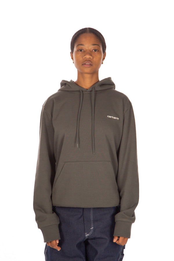 Hooded Script Embroidery Sweatshirt Hemlock Green