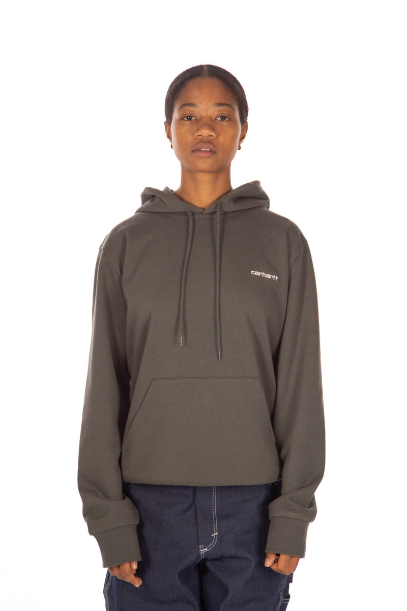Hooded Script Embroidery Sweatshirt Hemlock Green
