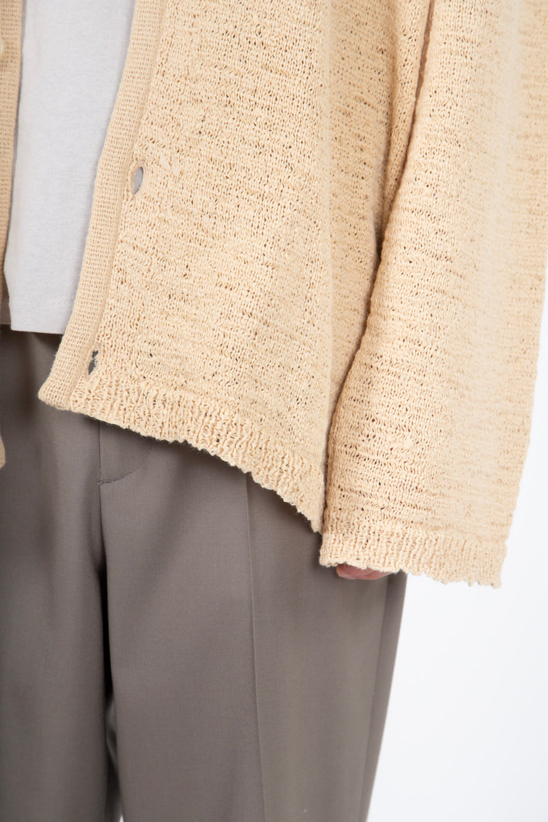 Knit Cardigan Beige Faux Cord