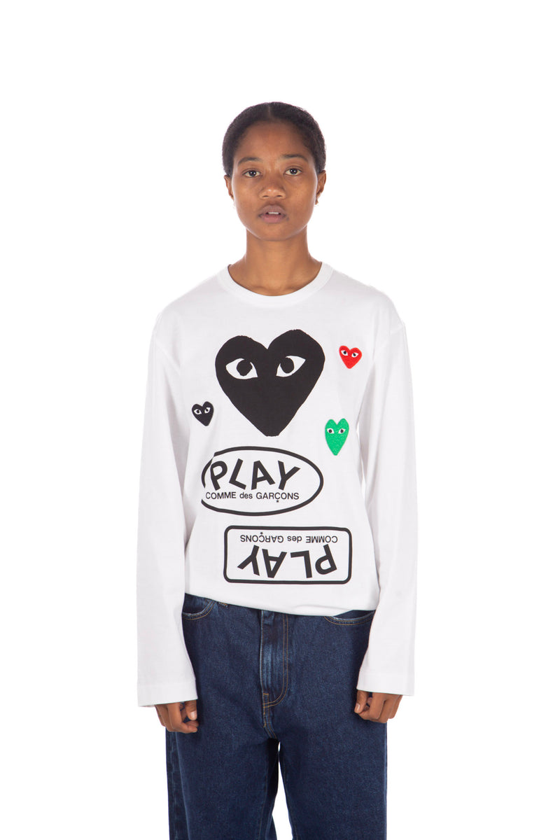 Multi Heart Print LS White Black