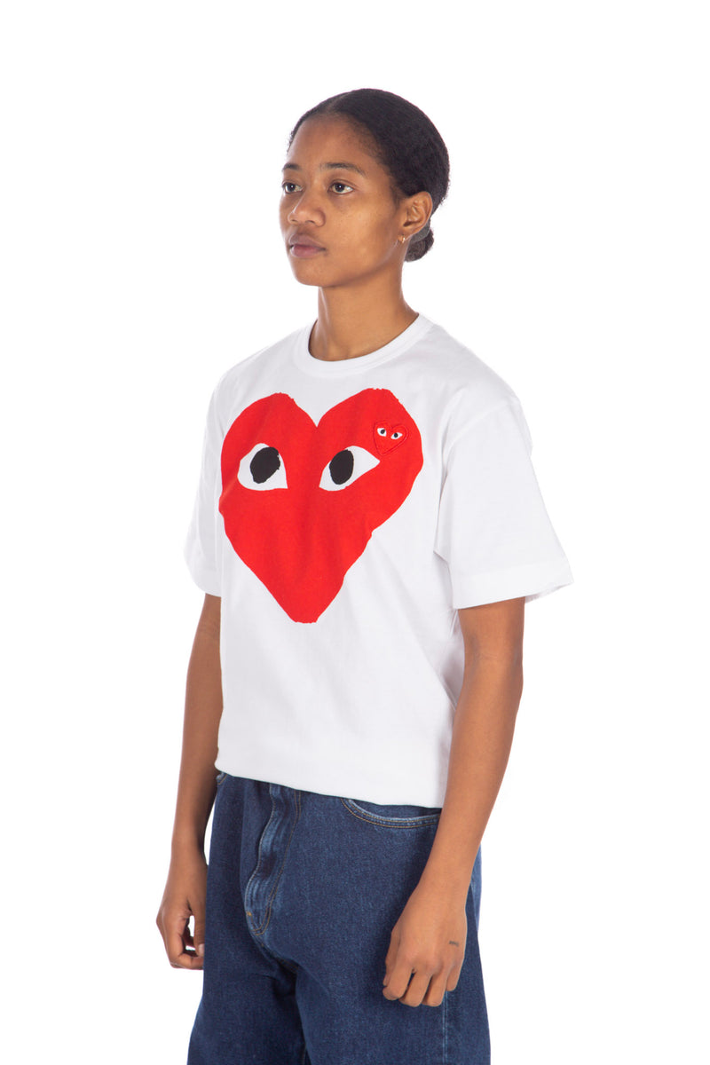 Big Red Heart W/ Red Embroidery Tee White