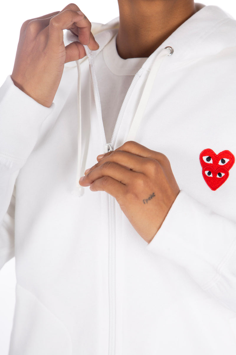 Stacked Heart Hooded Sweatshirt White/ Red