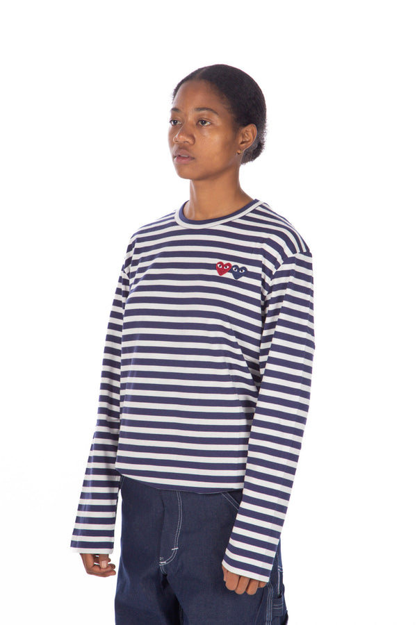 Double Heart Striped L/S Tee Navy