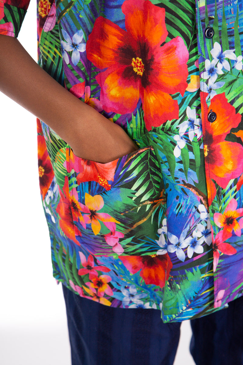 Camp Shirt Royal Big Tropical Floral Print