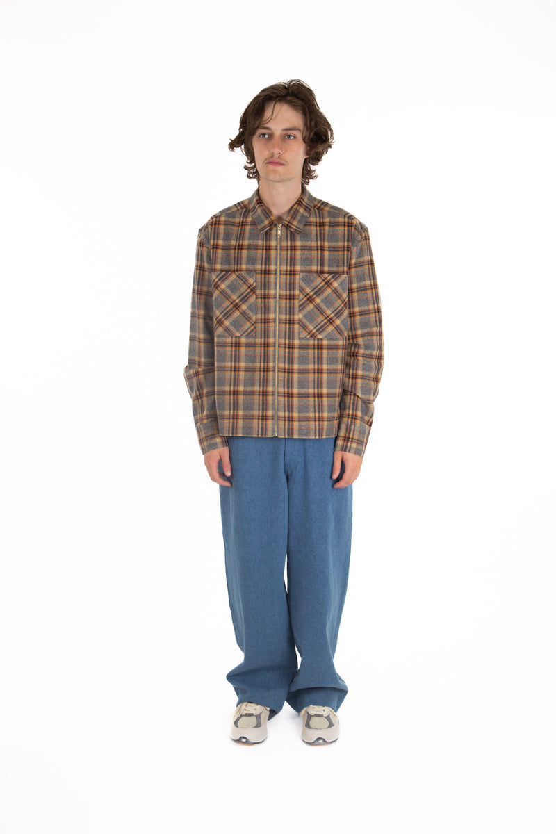 Primo Zip Up Flannel Auburn Graphite Plaid