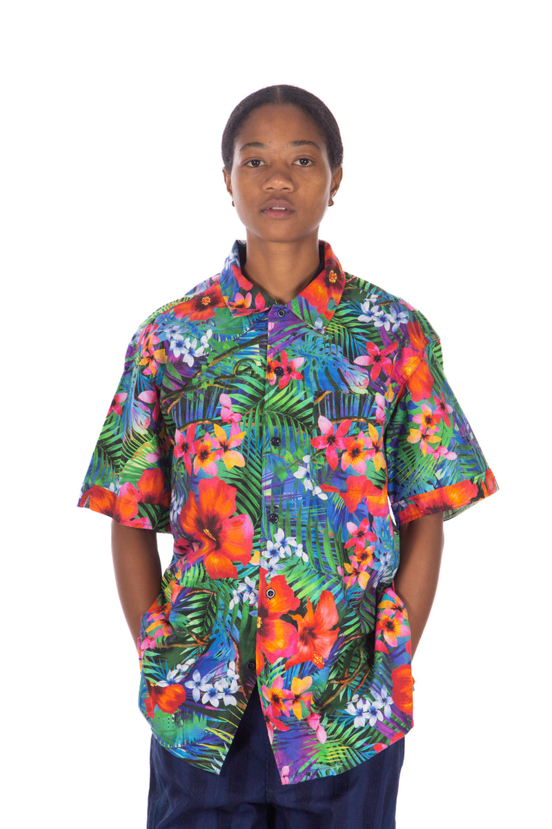 Camp Shirt Royal Big Tropical Floral Print