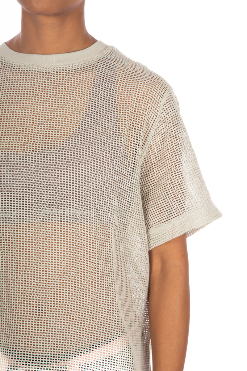 Cotton Mesh SS Crew Bone