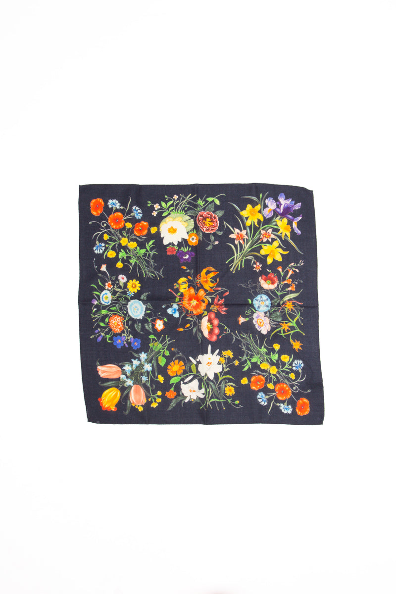 Navy Wool Floral Neckerchief