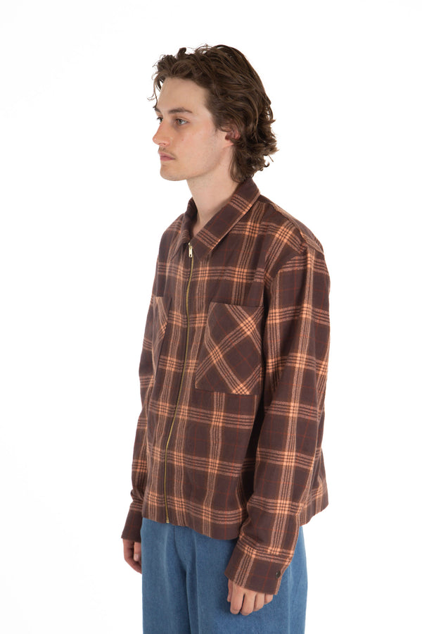 Primo Zip Up Flannel Mahogany Plaid