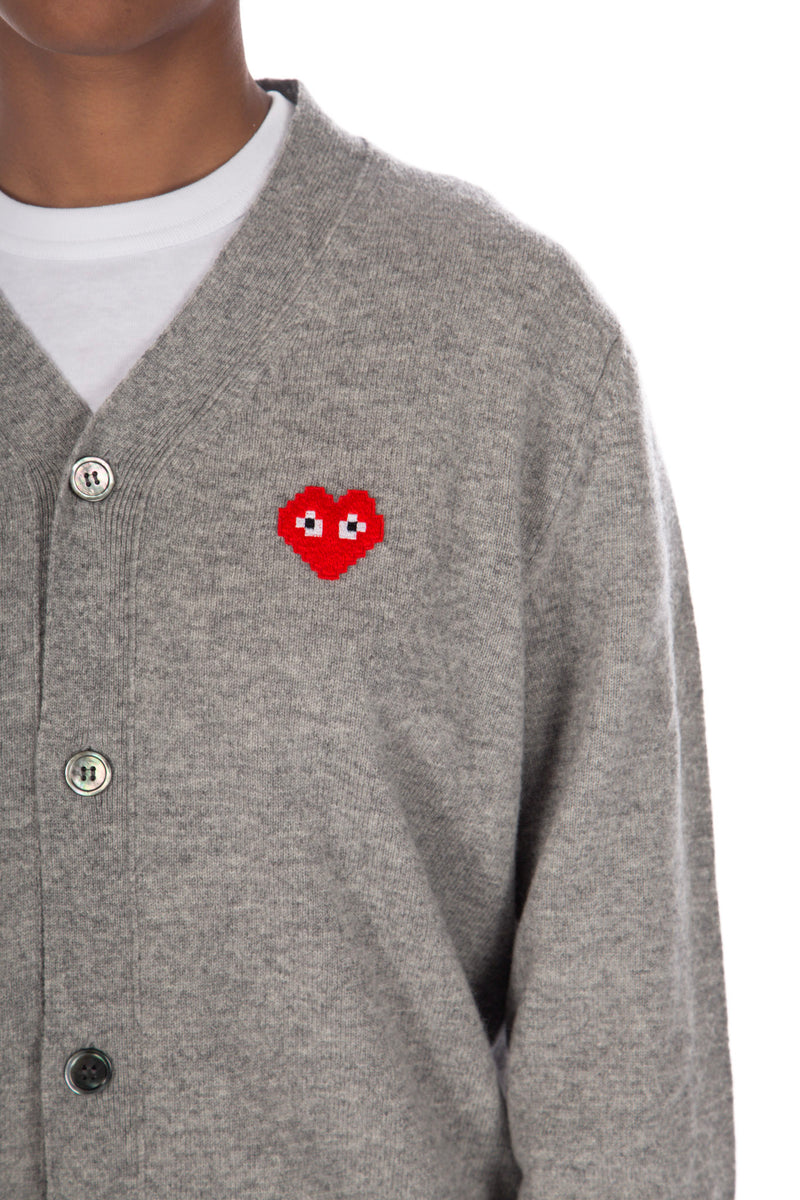 Heart Logo Cardigan Grey / Red x Invader