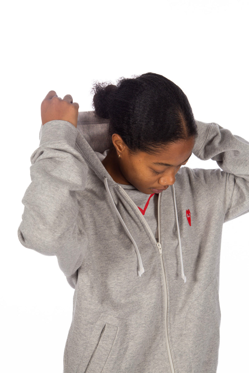 Heart Logo Zip Hoodie Grey