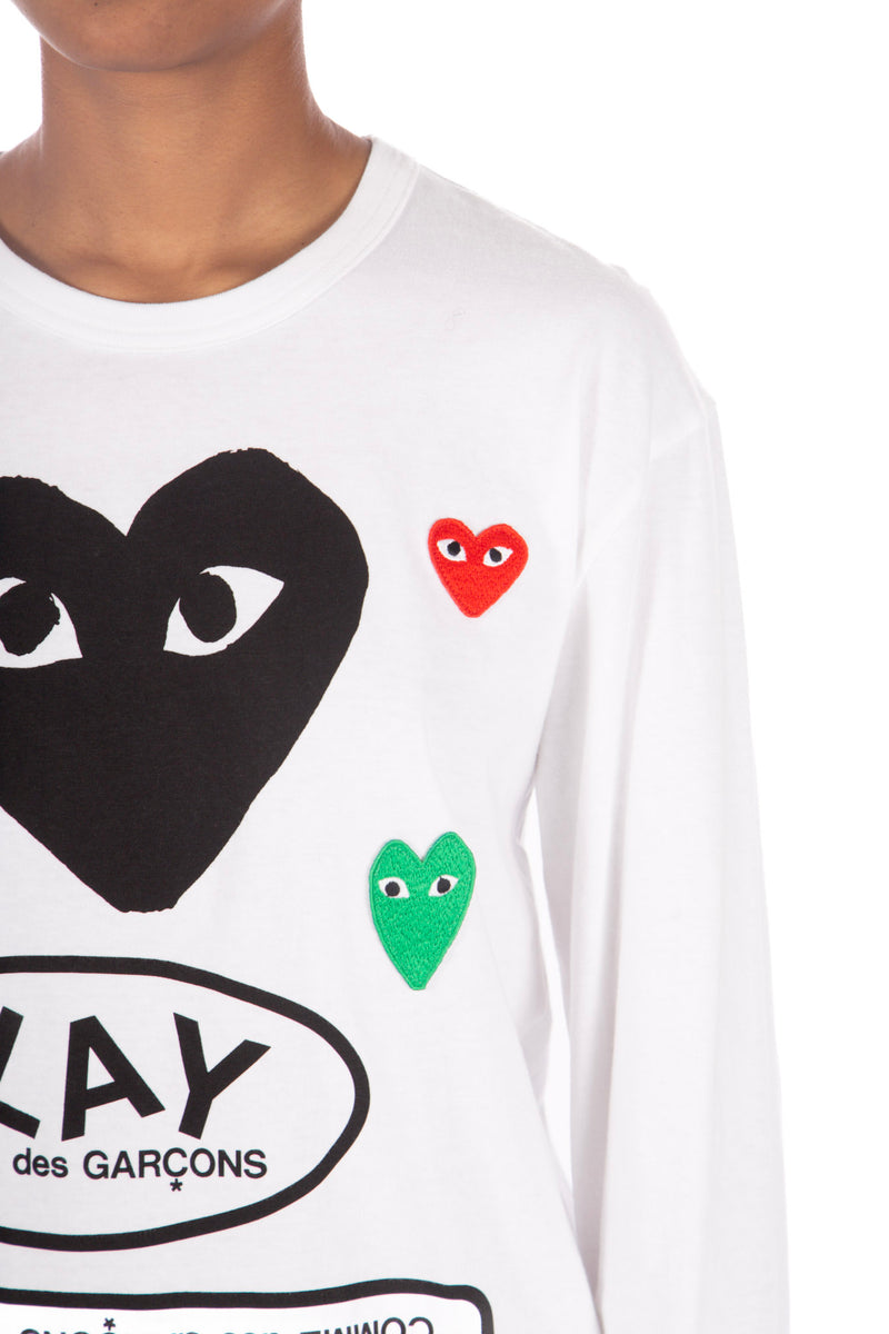 Multi Heart Print LS White Black