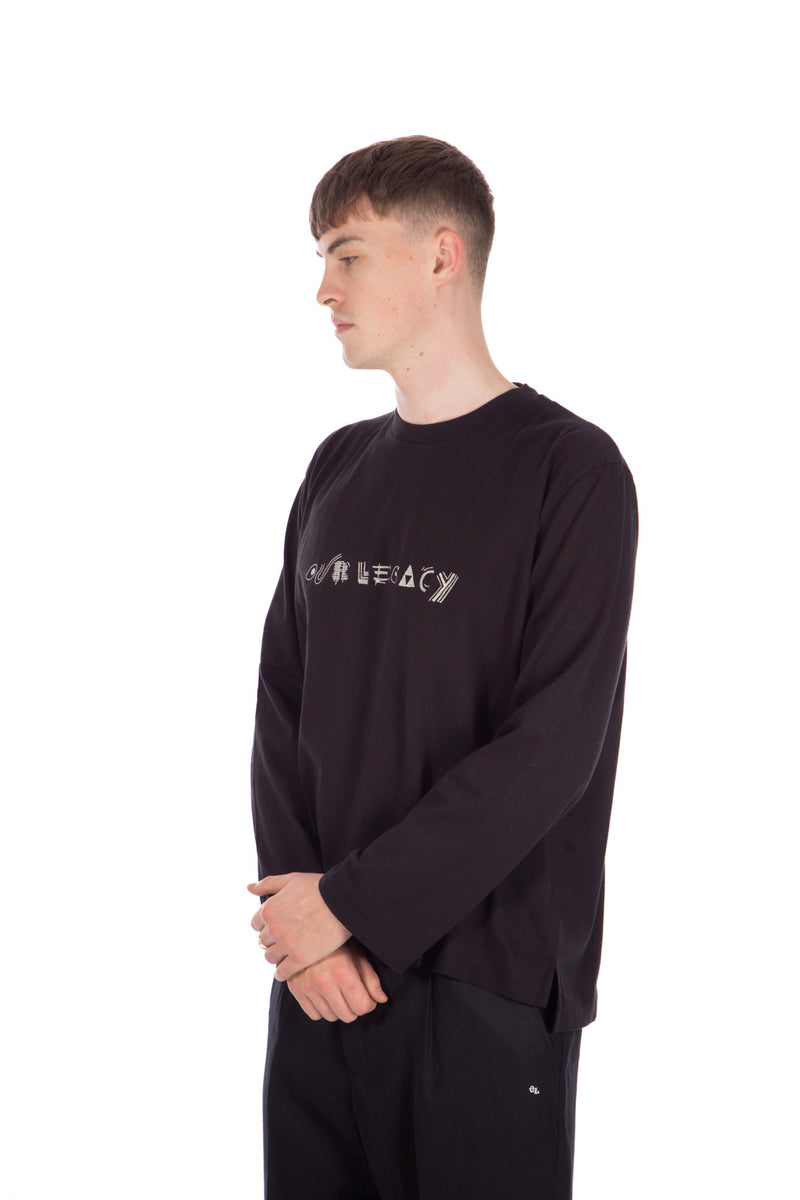 Box Long Sleeve Abstract Embroidery Black