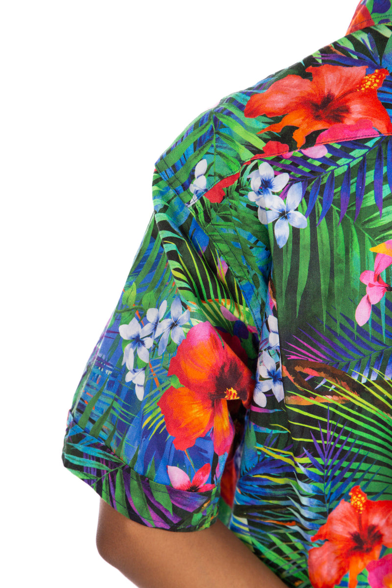 Camp Shirt Royal Big Tropical Floral Print