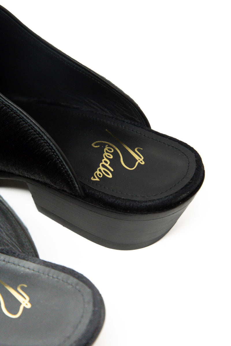 Papillon Embroidered Mule Black Pony Hair