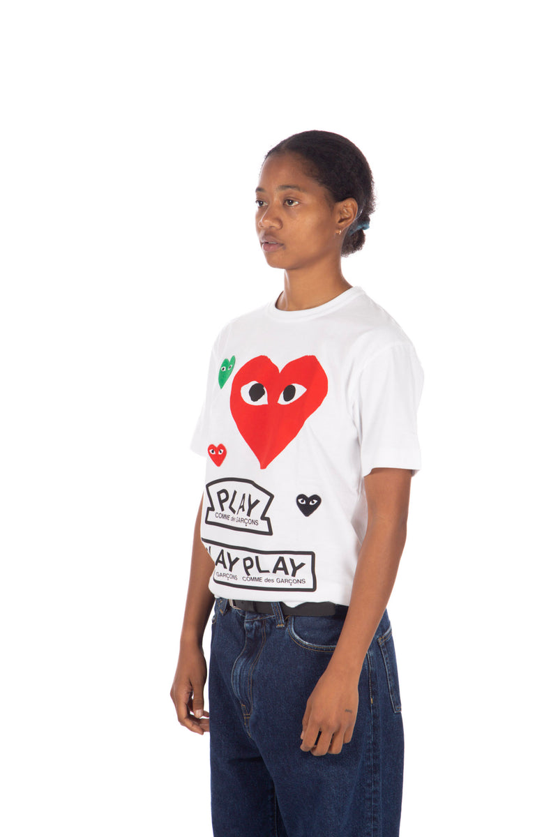 Multi Heart Print Tee White Red