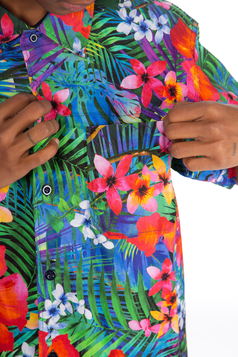 Camp Shirt Royal Big Tropical Floral Print