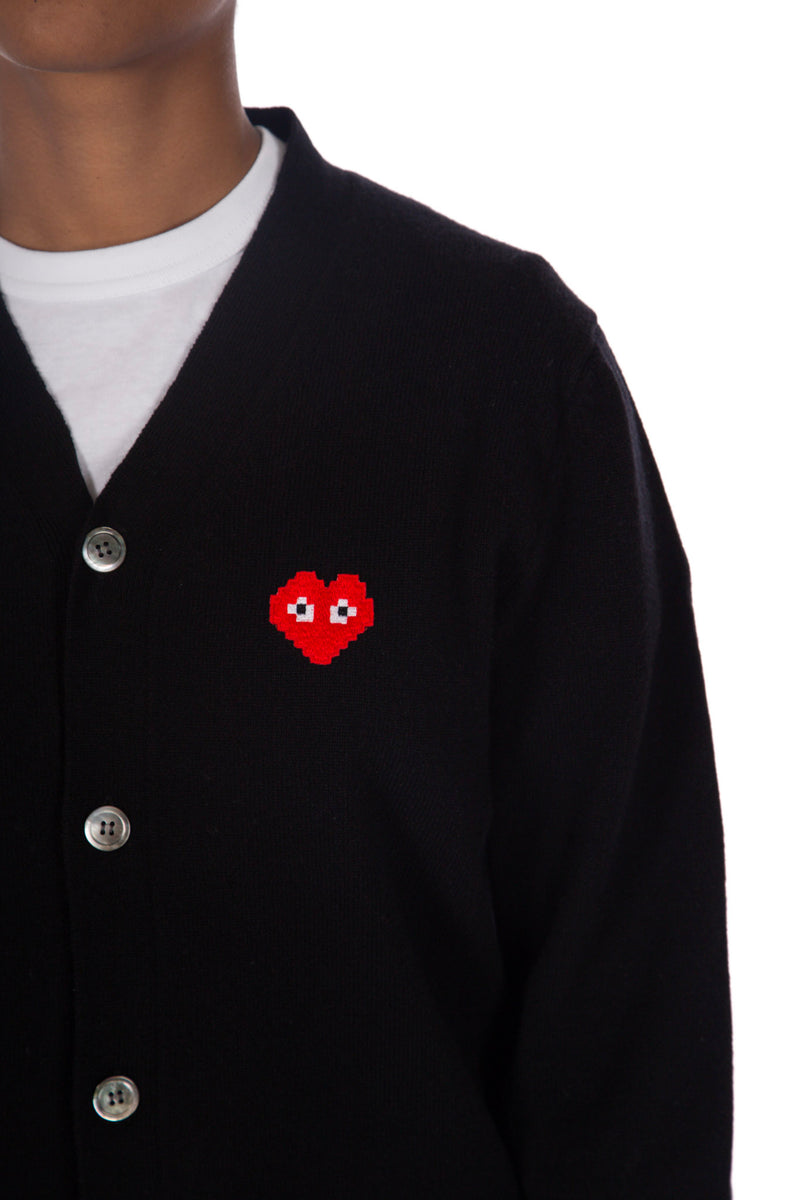 Heart Logo Cardigan Black / Red x Invader