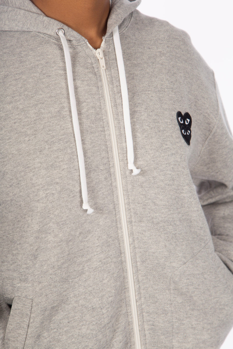 Grey / Black Stacked Heart Zip Hoodie