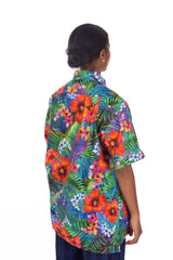 Camp Shirt Royal Big Tropical Floral Print