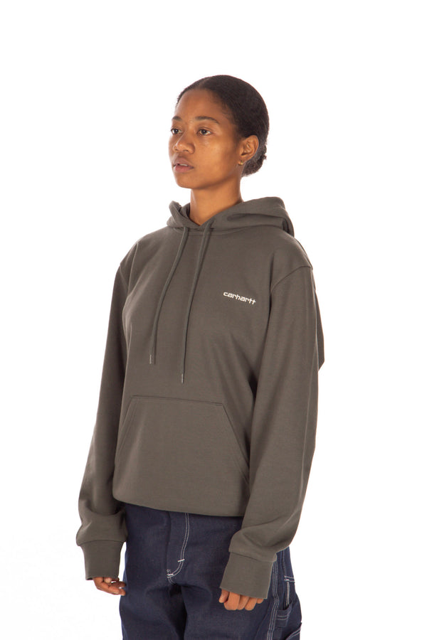 Hooded Script Embroidery Sweatshirt Hemlock Green