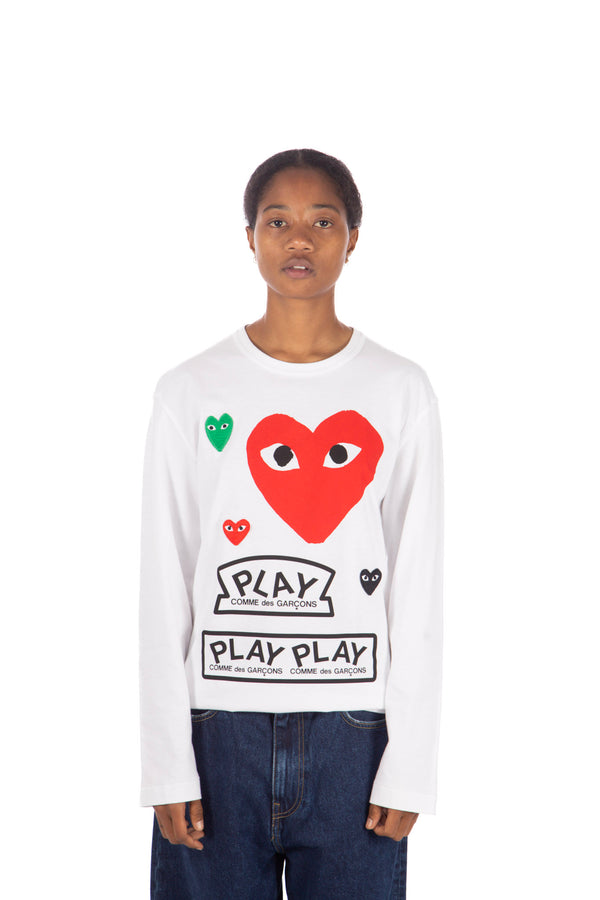 Multi Heart Print LS White/Red