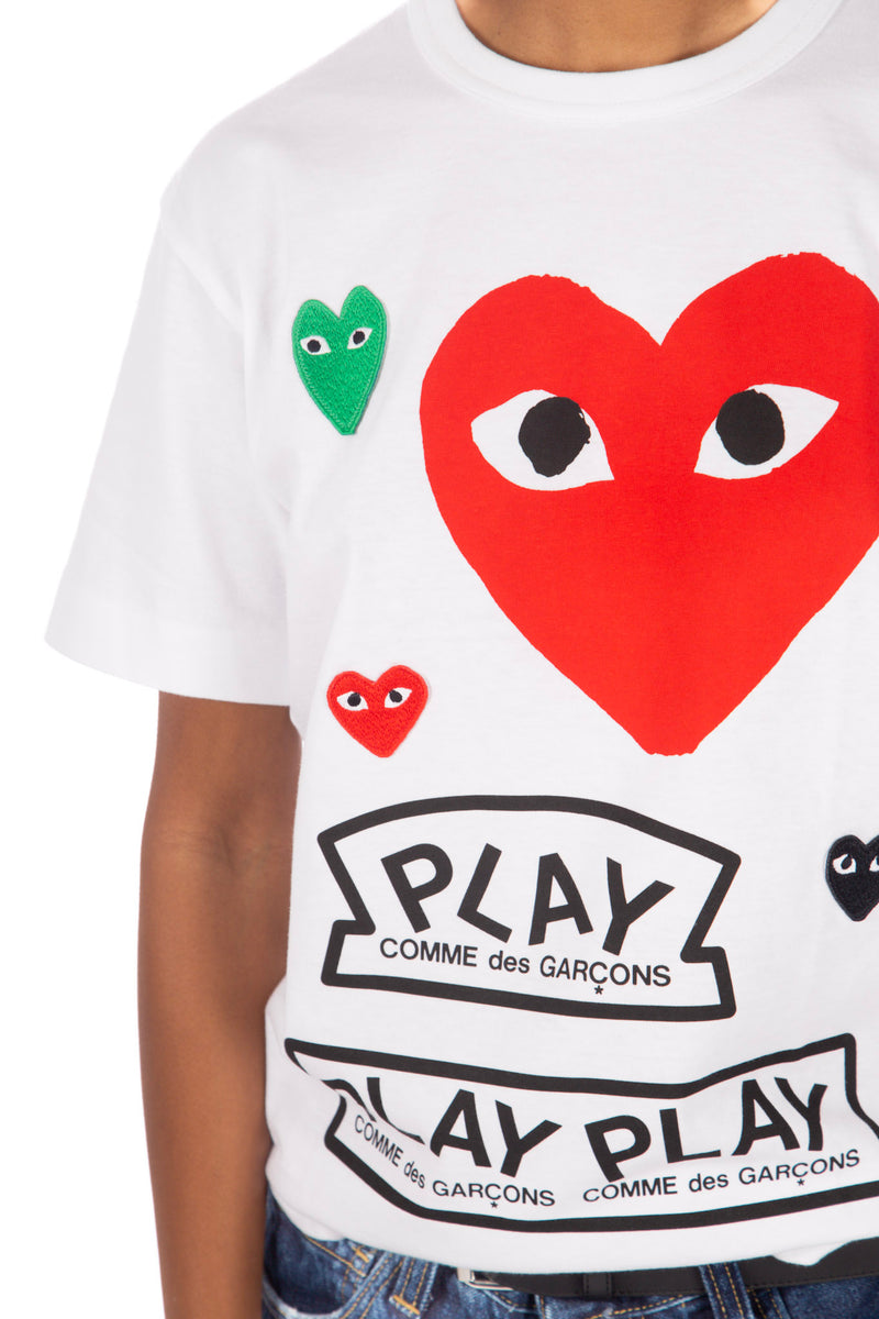 Multi Heart Print Tee White Red